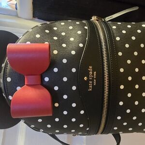 Kate Spade Black Polka Dot Backpack with Red Bow